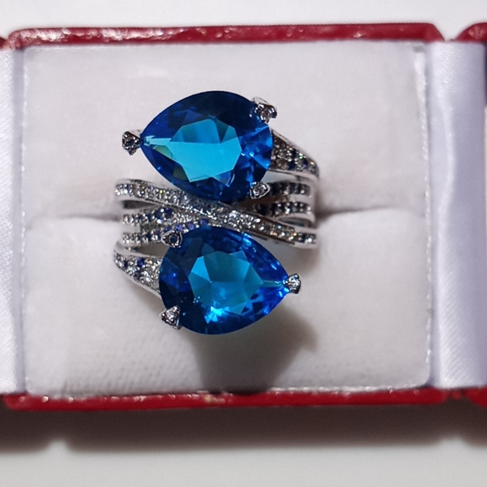 Aquamarine and White Topaz Bypass Ring
